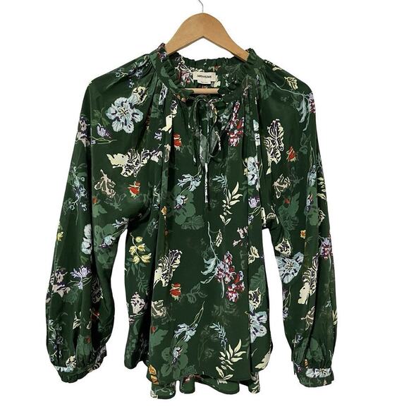 Zadig & Voltaire Theresa Floral Peasant Silk Blouse Size S Green Bloomcore - Picture 1 of 7